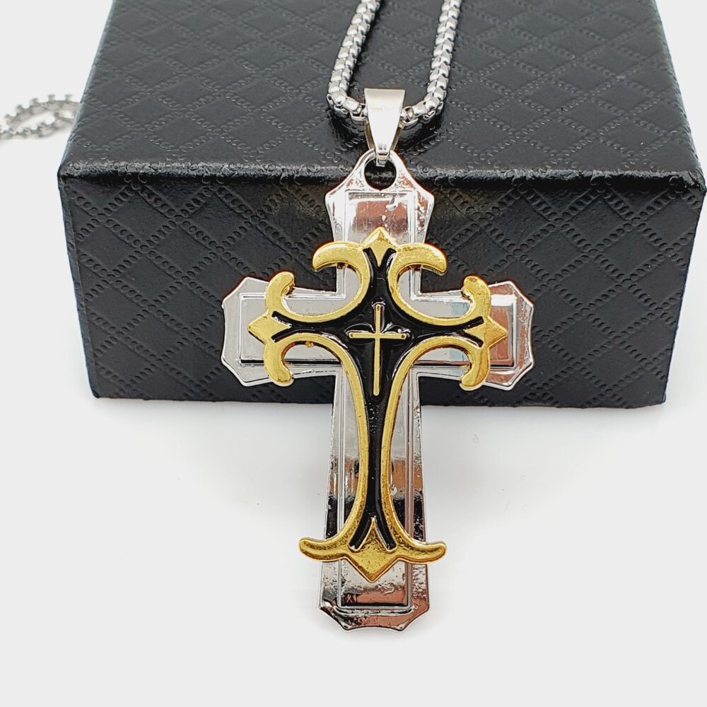 ❤️ Stainless Steel Retro Layered Cross Necklace , N90201P120 - Picture 2 of 13